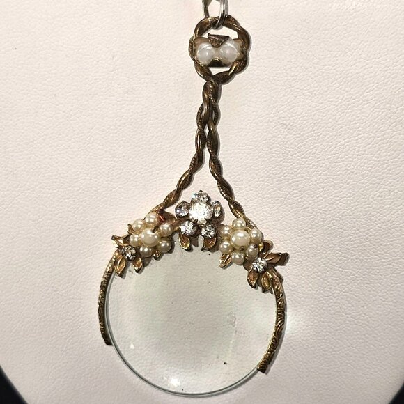 Vintage Gold-Tone Magnifying Glass Pendant Sterling Silver Necklace HS224 - Picture 6 of 11